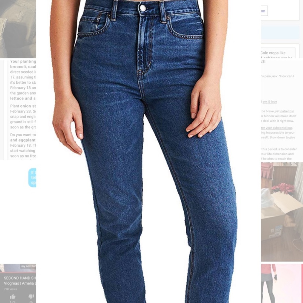 American Eagle Mom Jeans, blue wash, size 10.